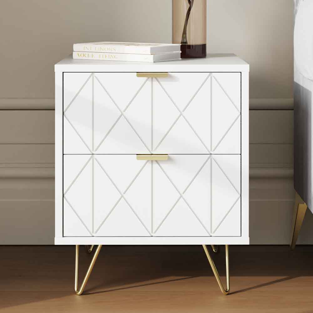 Alara Wooden Bedside Cabinet with 2 Drawers in White