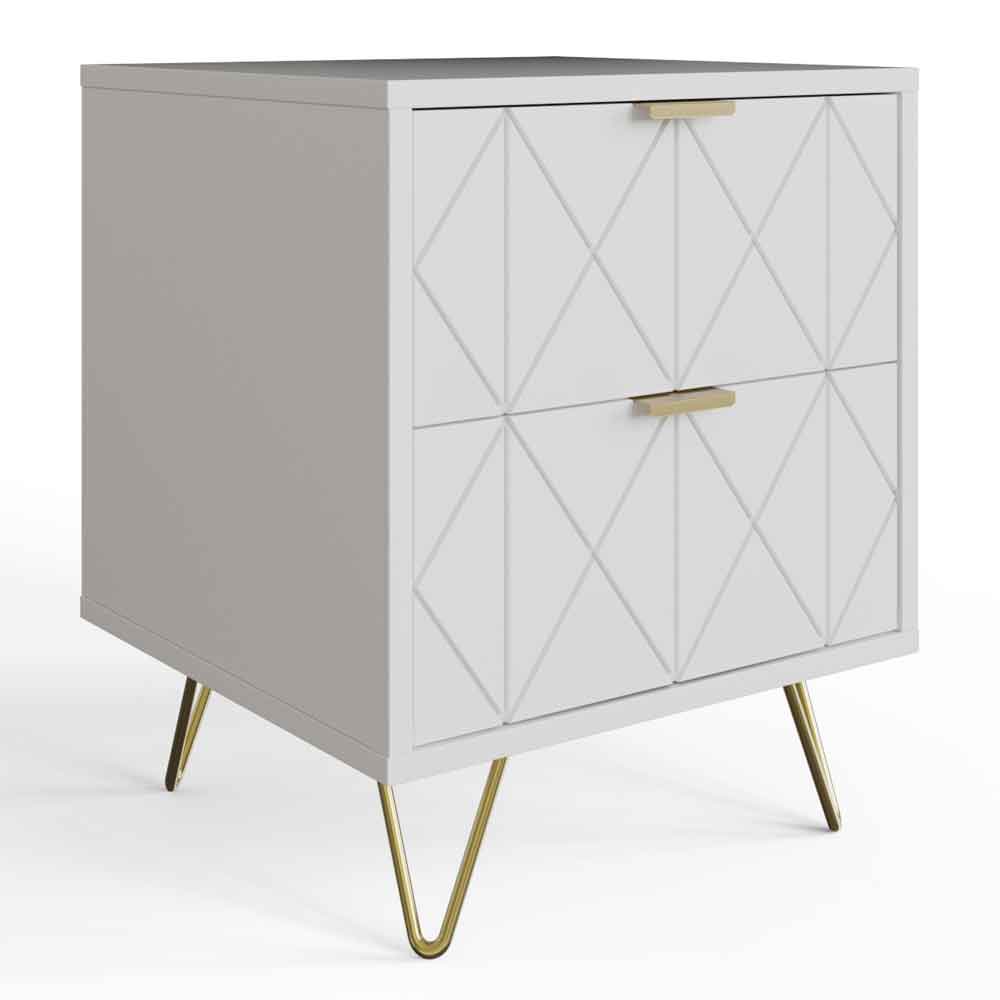 Alara Wooden Bedside Cabinet with 2 Drawers in White