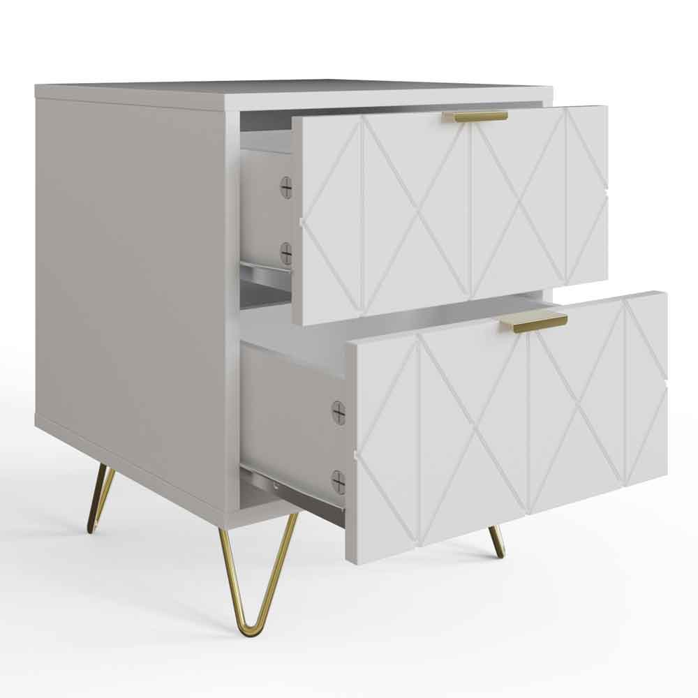 Alara Wooden Bedside Cabinet with 2 Drawers in White