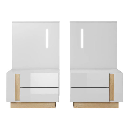 Alaro Gloss Set Of 2 Bedside Cabinets In White With LED