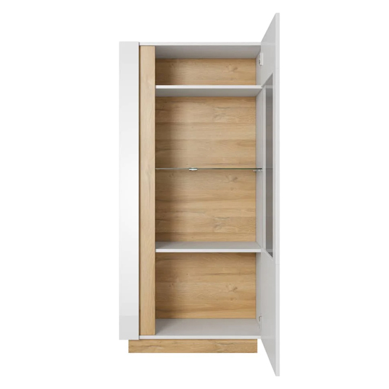 Alaro High Gloss Display Cabinet With 1 Door In White And LED