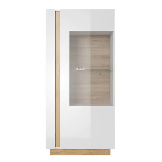 Alaro High Gloss Display Cabinet With 1 Door In White And LED