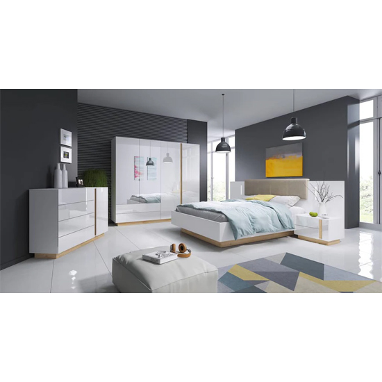 Alaro High Gloss King Size Bed In White