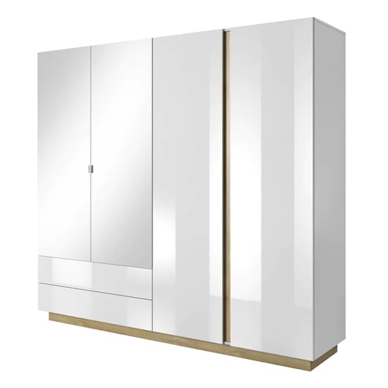 Alaro High Gloss Mirrored Wardrobe With 4 Doors In White