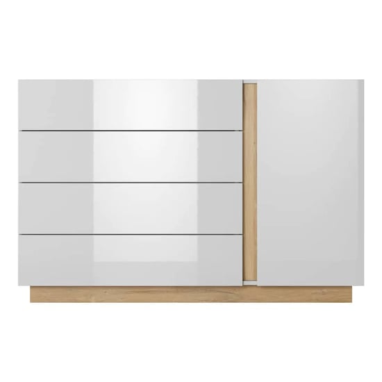 Alaro High Gloss Sideboard With 1 Door 4 Drawers In White