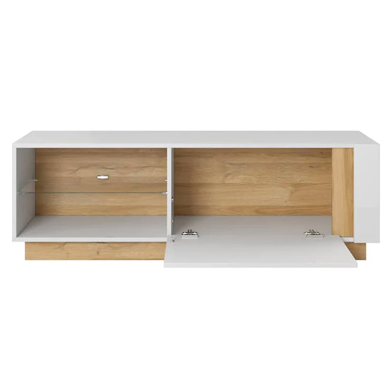 Alaro High Gloss TV Stand With 1 Door In White And LED