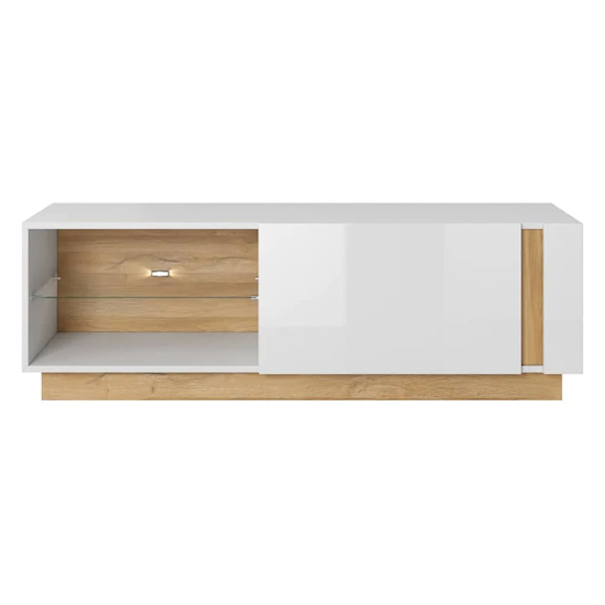 Alaro High Gloss TV Stand With 1 Door In White And LED