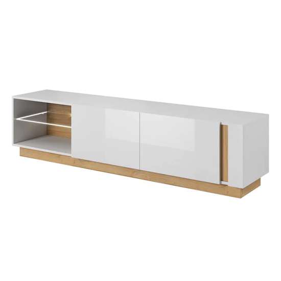 Read more about Alaro high gloss tv stand with 2 doors in white and led