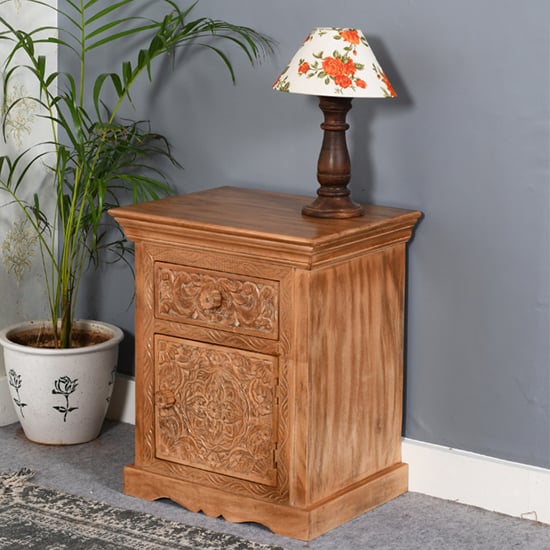 Read more about Alaro solid mangowood bedside table with storage in oak
