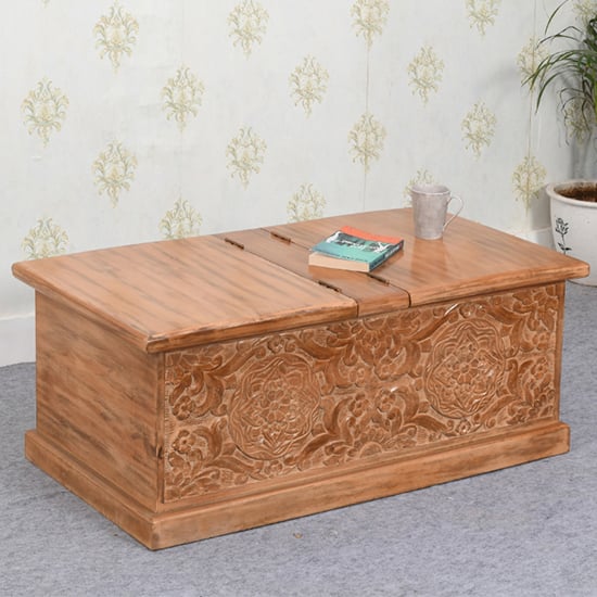 Product photograph of Alaro Solid Mangowood Coffee Table With Storage In Oak from Furniture in Fashion