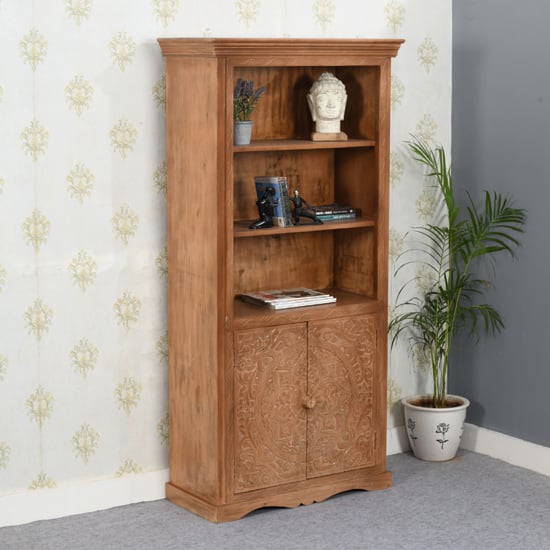 Alaro Solid Mangowood Large Bookcase In Oak