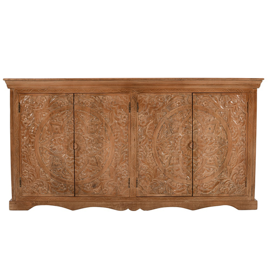 Alaro Solid Mangowood Sideboard With 4 Doors In Oak