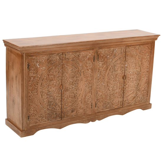 Alaro Solid Mangowood Sideboard With 4 Doors In Oak