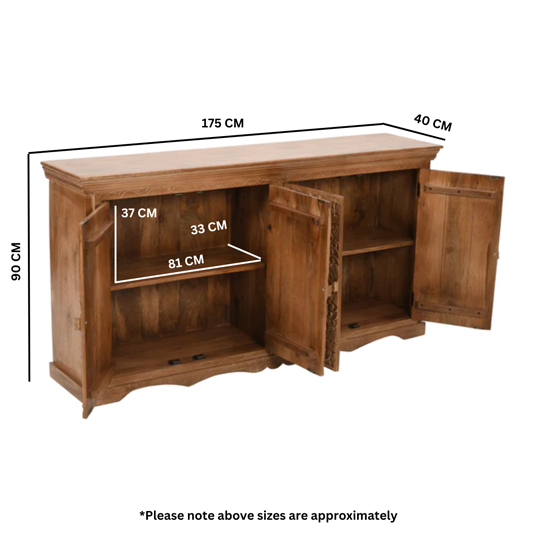 Alaro Solid Mangowood Sideboard With 4 Doors In Oak