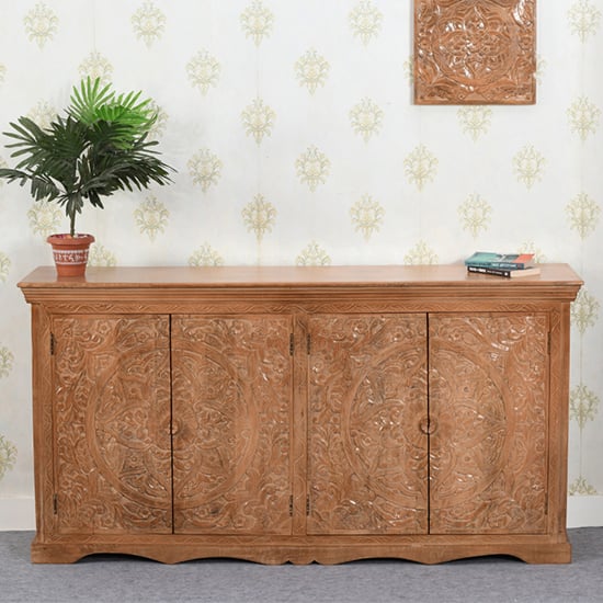Product photograph of Alaro Solid Mangowood Sideboard With 4 Doors In Oak from Furniture in Fashion