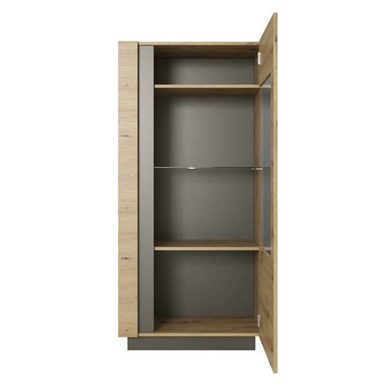 Alaro Wooden Display Cabinet 1 Door In Artisan Oak With LED
