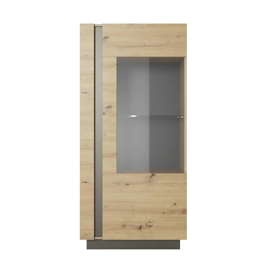 Alaro Wooden Display Cabinet 1 Door In Artisan Oak With LED