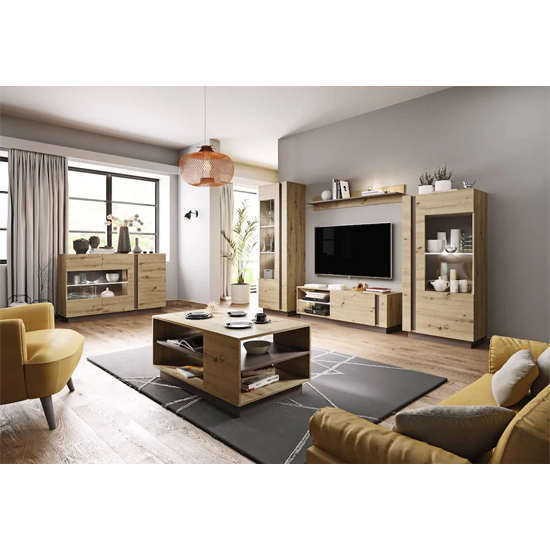 Alaro Wooden Display Cabinet 1 Door In Artisan Oak With LED