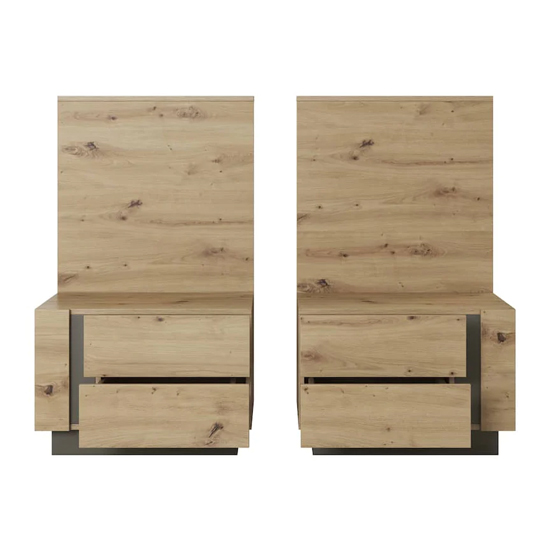 Alaro Wooden Set Of 2 Bedside Cabinets In Artisan Oak With LED