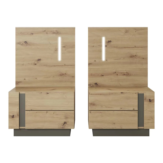 Alaro Wooden Set Of 2 Bedside Cabinets In Artisan Oak With LED