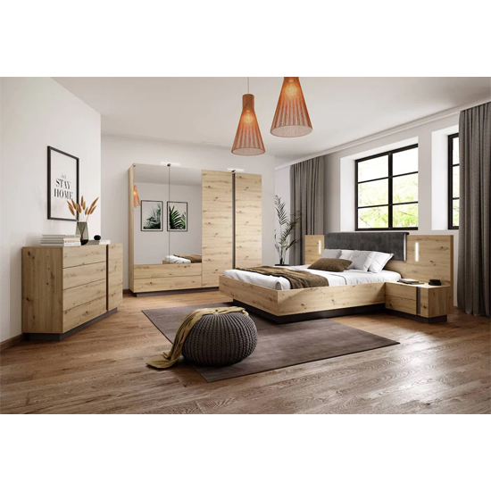 Alaro Wooden Set Of 2 Bedside Cabinets In Artisan Oak With LED