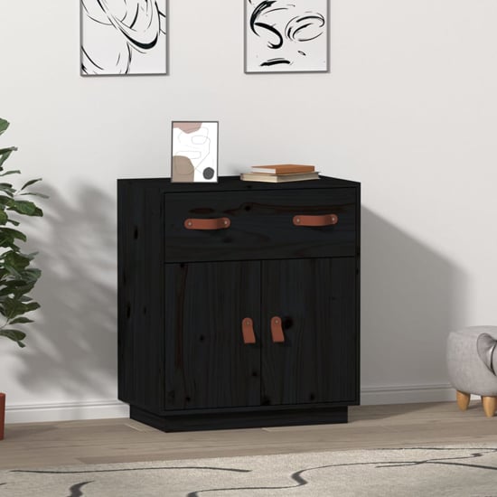 Photo of Alawi pine wood sideboard with 2 doors 1 drawer in black