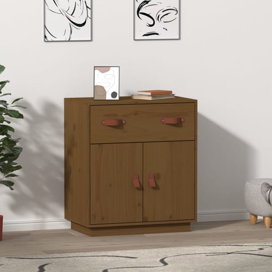 Product photograph of Alawi Pine Wood Sideboard With 2 Doors 1 Drawer In Honey Brown from Furniture in Fashion