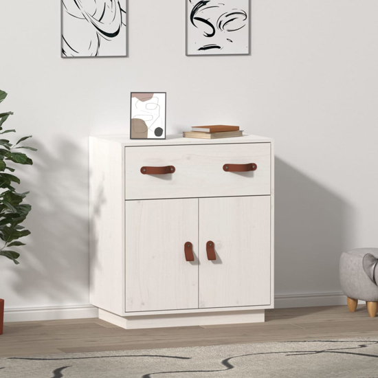 Photo of Alawi pine wood sideboard with 2 doors 1 drawer in white