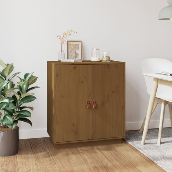 Product photograph of Alawi Pine Wood Sideboard With 2 Doors In Honey Brown from Furniture in Fashion