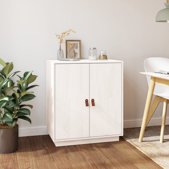 Photo of Alawi pine wood sideboard with 2 doors in white