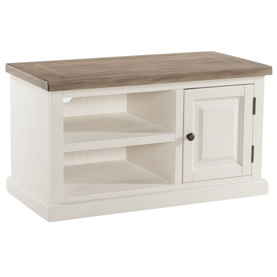 Read more about Alaya wooden small tv stand in stone white finish