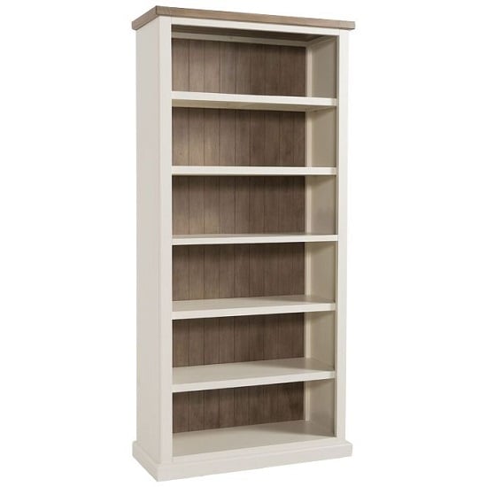 View Alaya wooden tall bookcase in stone white finish