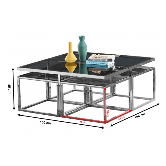 Alba Black Glass Coffee Table With Silver Stainless Steel Legs Sale