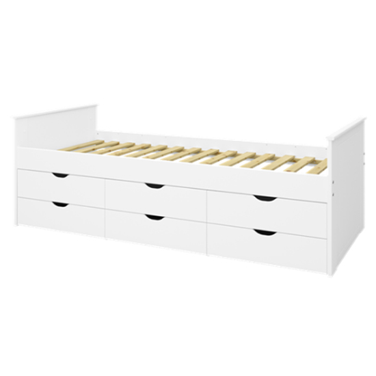 Alba Wooden Single Bed In Pure White With 6 Under Drawers FiF