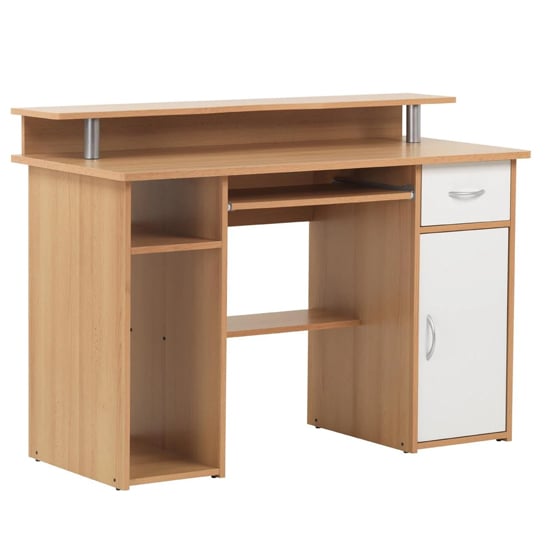 Alban Wooden Computer Desk In Beech And White_2