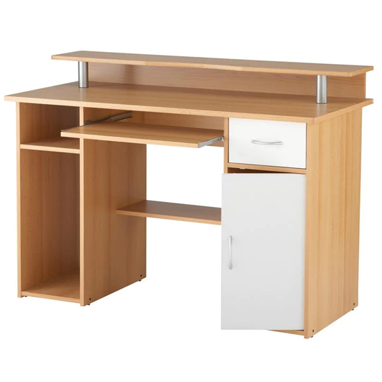 Alban Wooden Computer Desk In Beech And White_4