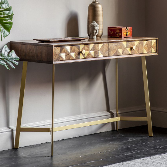 Product photograph of Albany Acacia Wood Console Table With 2 Drawers In Brown from Furniture in Fashion