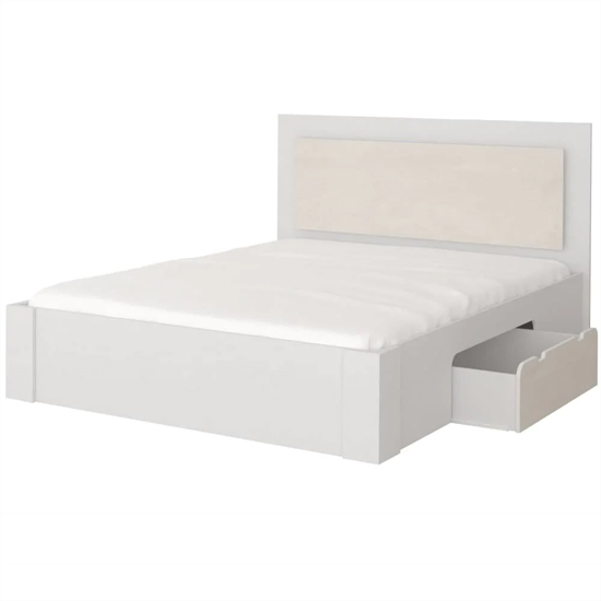 Albany Wooden Divan King Size Bed In Silk And White With LED