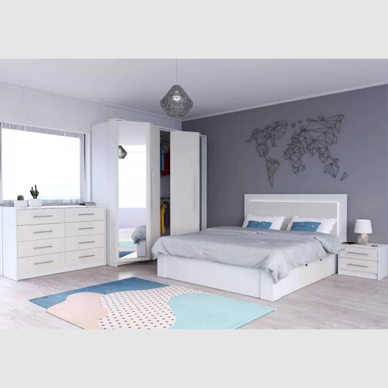 Albany Wooden Divan King Size Bed In Silk And White With LED