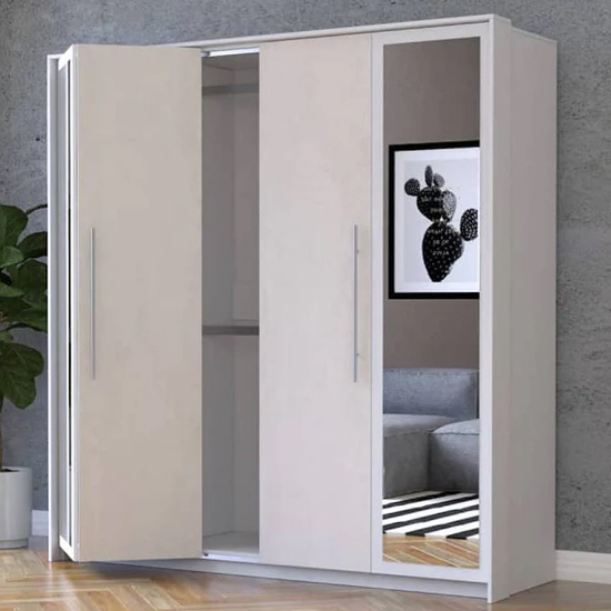 Albany Mirrored Wardrobe With 2 Hinged Doors In Silk And White