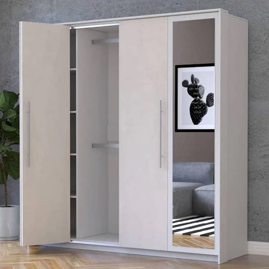 Albany Mirrored Wardrobe With 2 Hinged Doors In Silk And White