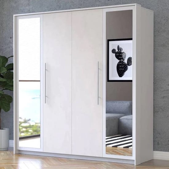 Product photograph of Albany Mirrored Wardrobe With 2 Hinged Doors In Silk And White from Furniture in Fashion