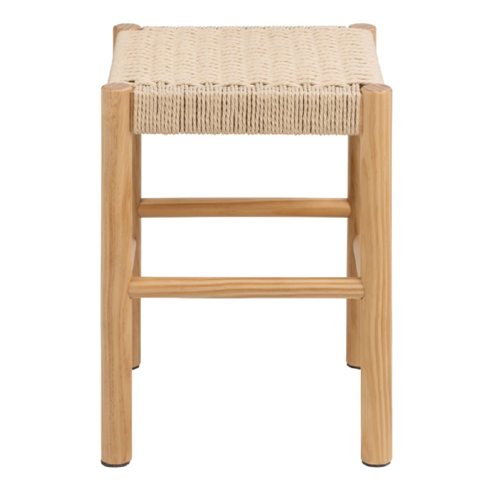 Albany Wooden Weaved Seating Stool In Off White And Oak