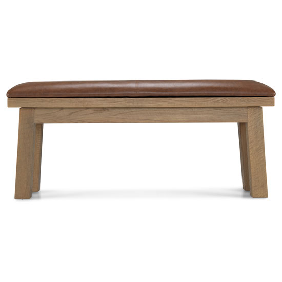 Albas Brown Leather Dining Bench In Planked Solid Oak Frame_2
