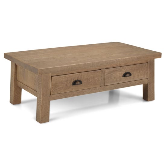 Product photograph of Albas Wooden Coffee Table In Planked Solid Oak With 2 Drawers from Furniture in Fashion