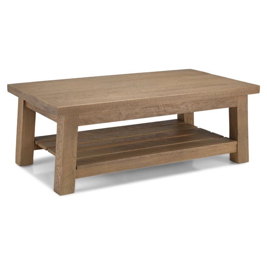 Read more about Albas wooden coffee table in planked solid oak with shelf