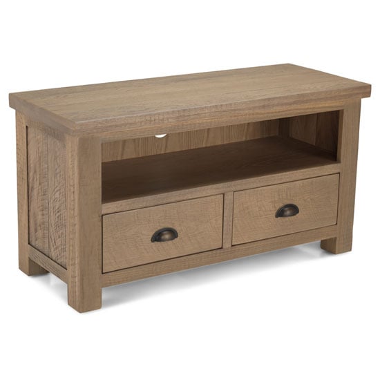 Read more about Albas wooden small tv unit in planked solid oak