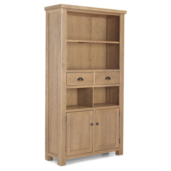 Photo of Albas wooden tall bookcase in planked solid oak