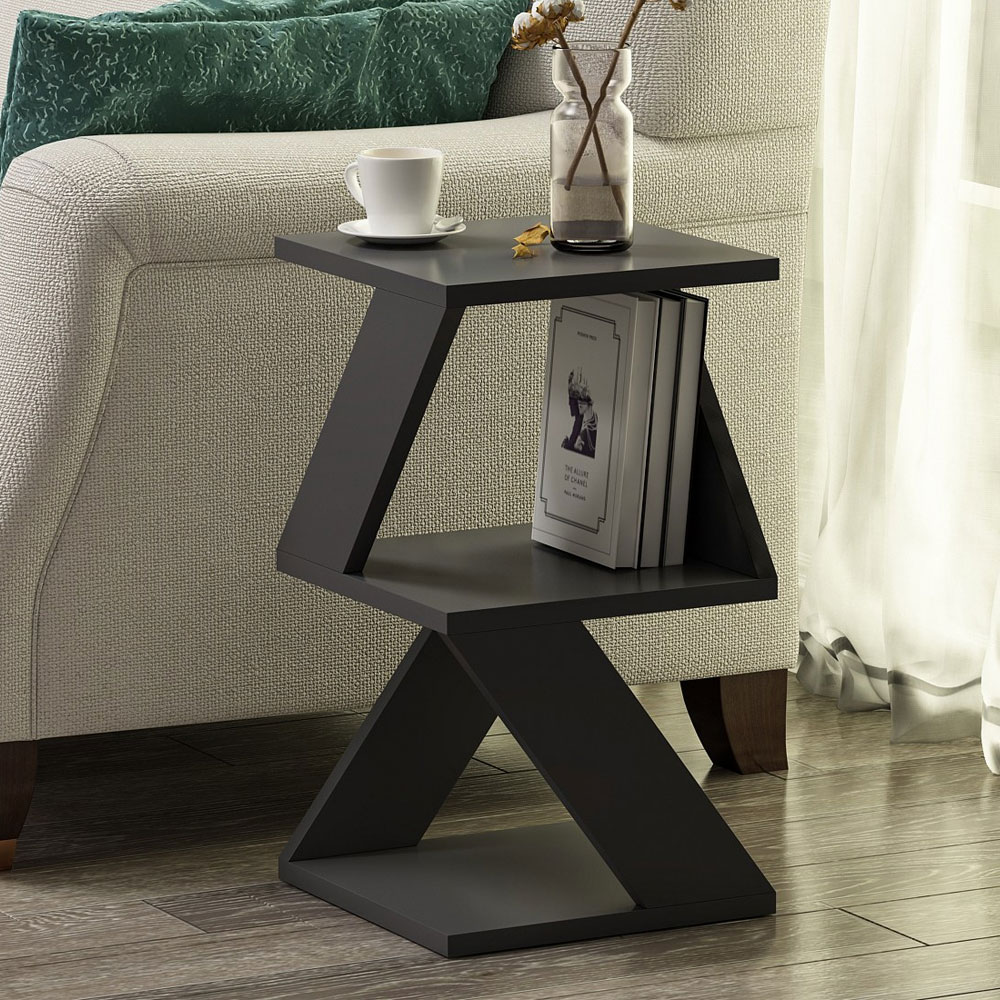 Albeni Wooden Side Table in Anthracite