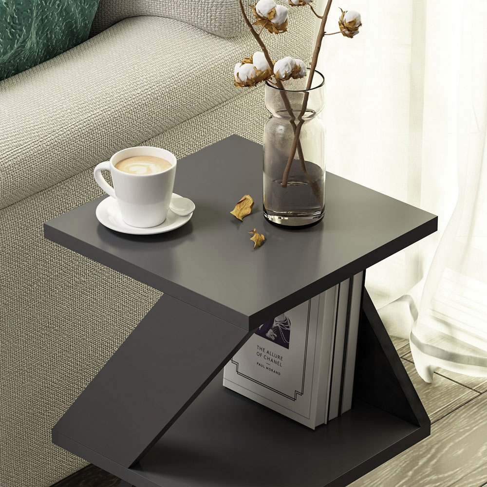Albeni Wooden Side Table in Anthracite